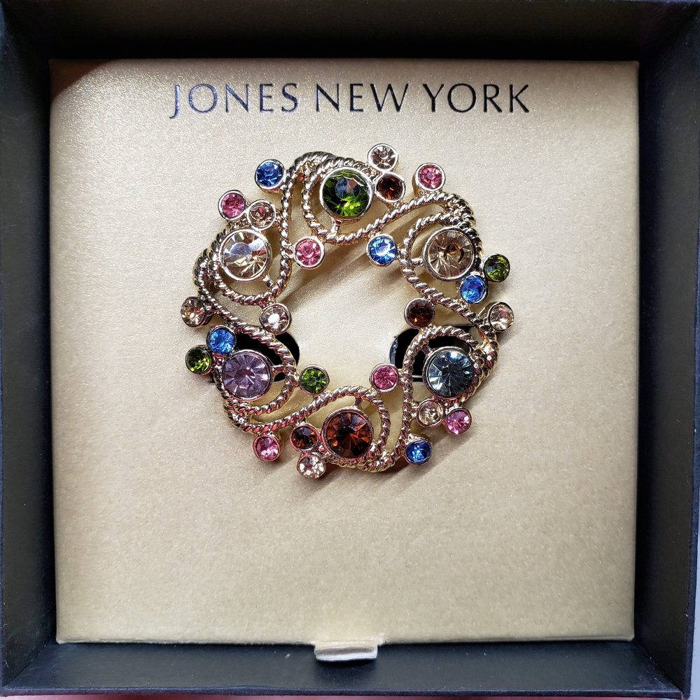 Jones New York Gold Brooch with Multicolored Stones